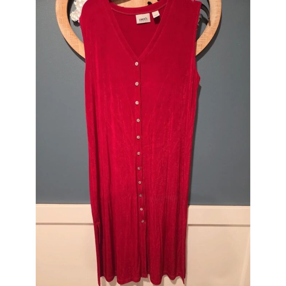 Woman's chico traveler's button up tank dress with side slits. .